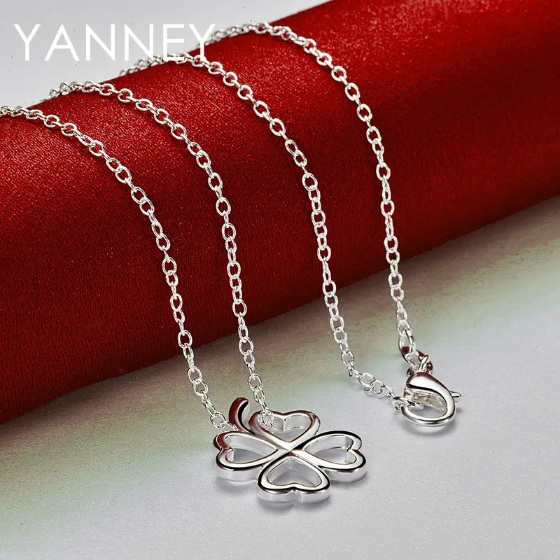 925 Sterling Silver 16-30 Inches Fine Four Leaf Clover Necklace For Woman Wife Fashion Charm Wedding Jewelry Party Favors