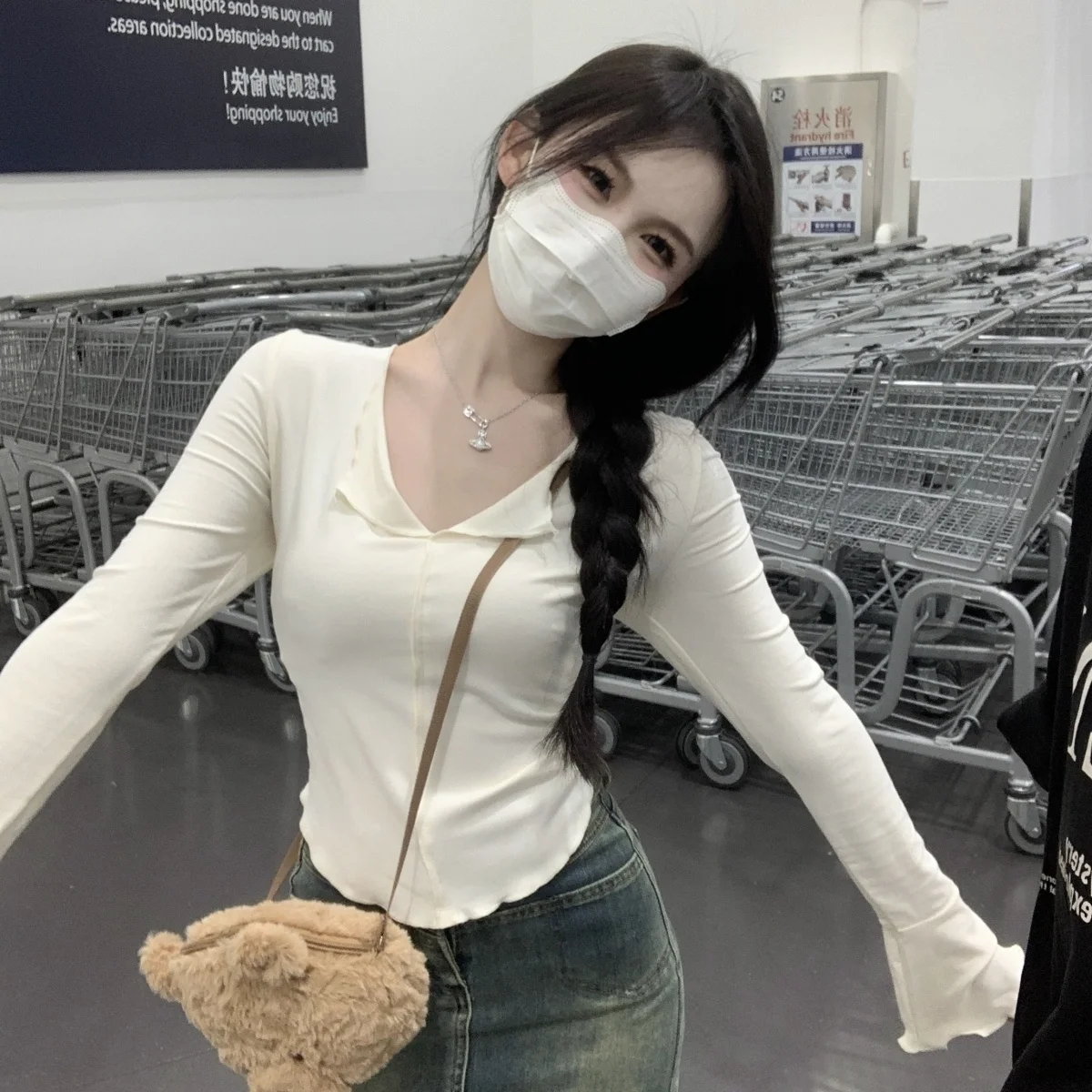 

Long Sleeve T-Shirts Womens Sweet Cotton Lace Tops Slim Fit Breathable Spring Youthful Romantic Daily Feminine Wear Pink Cute