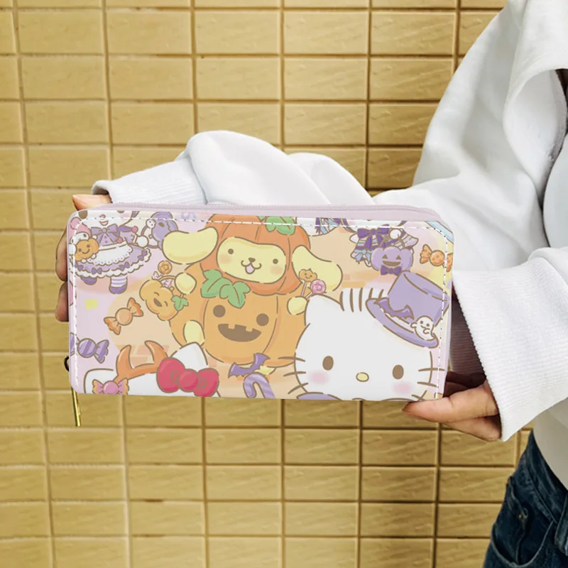 Sanrio Halloween Zipper Wallet HelloKitty, Kuromi Cinnamoroll, bonito de alta aparência moda, saco de embreagem de grande capacidade, presentes de férias