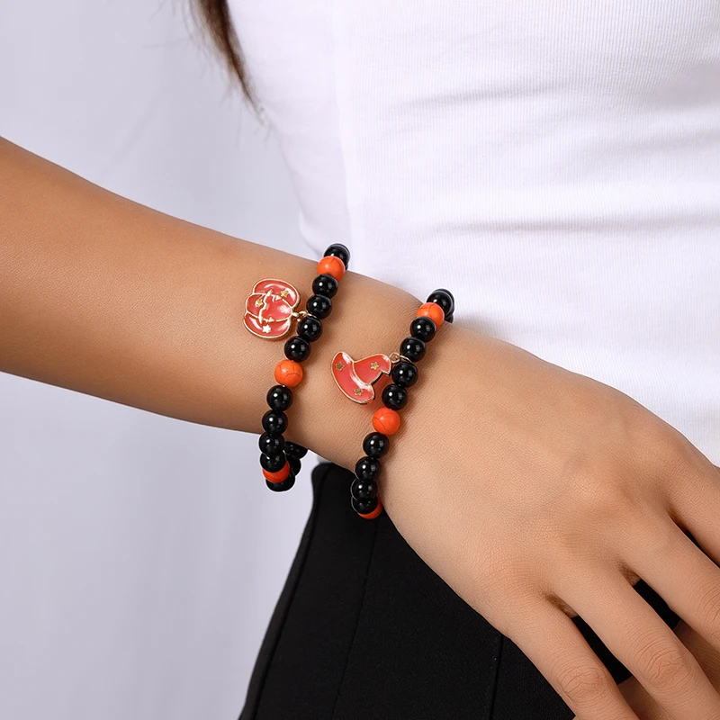 2 Teile/satz Mode Handgemachte Perlen Armbänder für Frauen Metall Kürbis Charms Armbänder Mädchen Halloween Festival Schmuck Geschenke – Detail 1