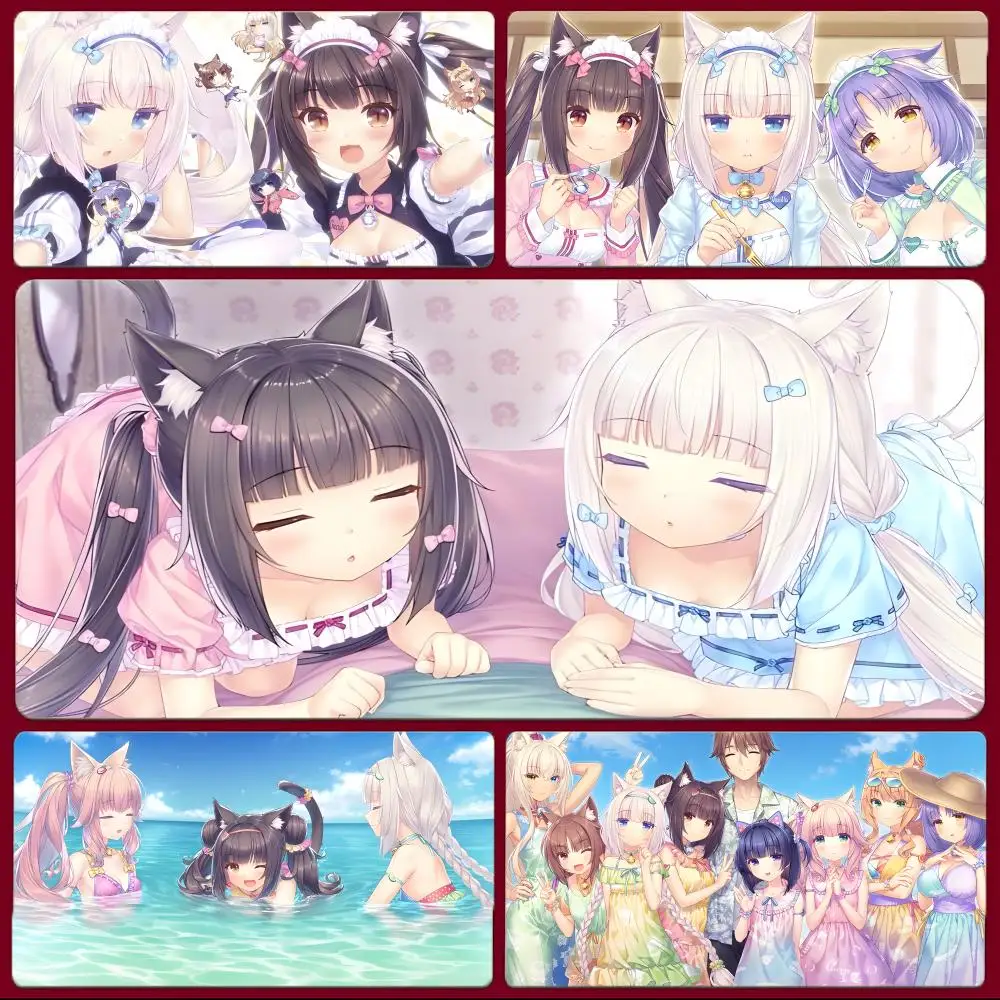 Gemütliches, lässiges, tägliches, süßes N-Nekopara-Mauspad für Mädchen, großes Gaming-Mauspad mit genähten Kanten, verdickte Schreibtischunterlage für PC