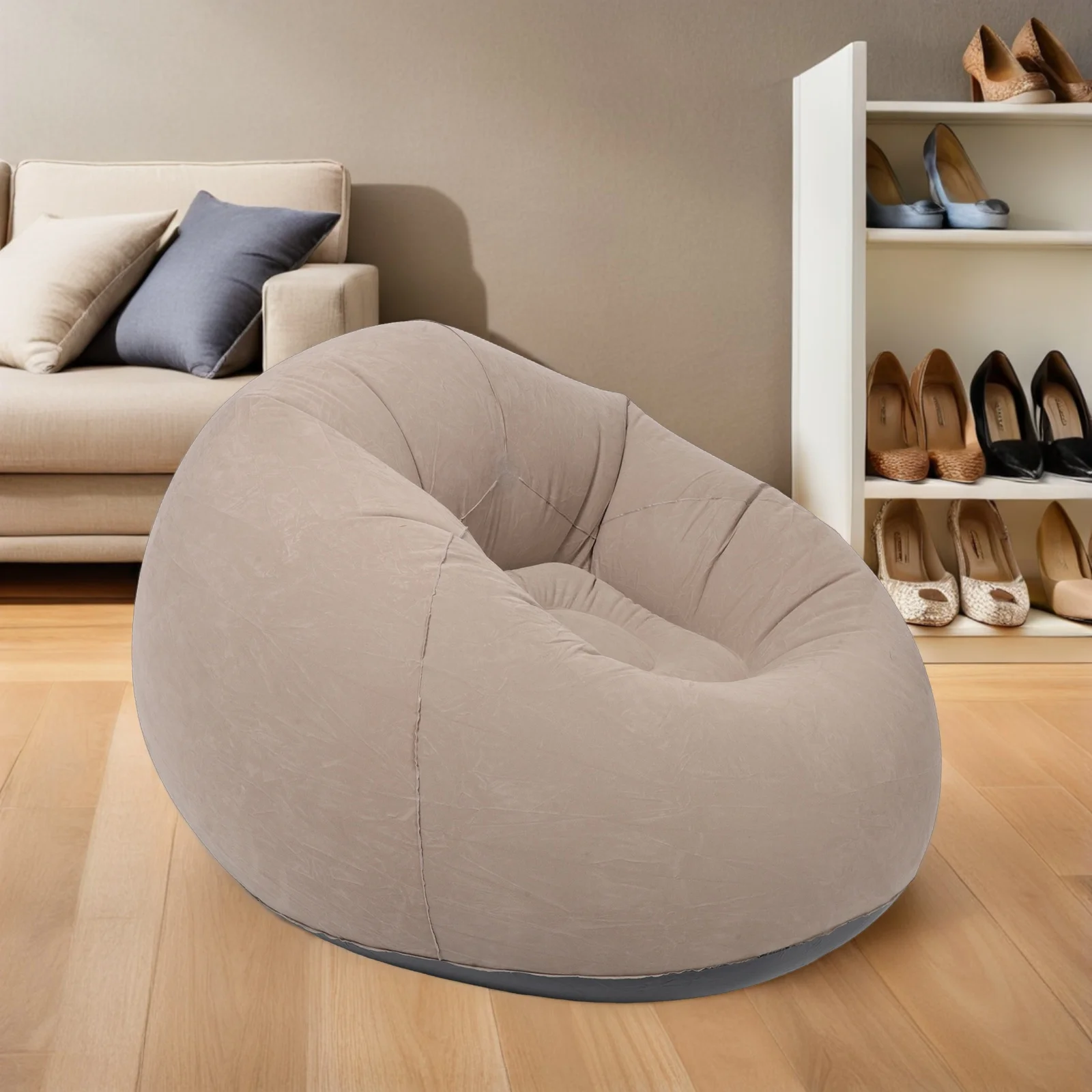 Inflatable Bean Bag Chair Lightweight Portable Camping Sofa Lazy Air Lounger Couch Comfortable Flocked Surface Outdoor