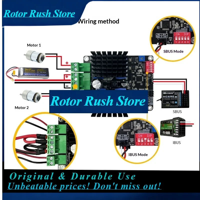 RoRuS2.4G RC Model ESC Board, 2WD/4WD High-Power DC Brushed Motor Smart Car Control Board FLYSKY