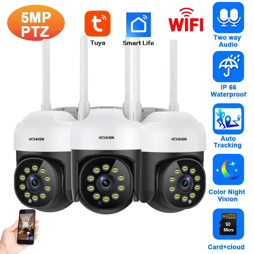 tuya smart life cctv surveillance camera system 5mp wifi cor visao nocturna sem fio ptz ip conjunto de camera de seguranca rastreamento automatico 01