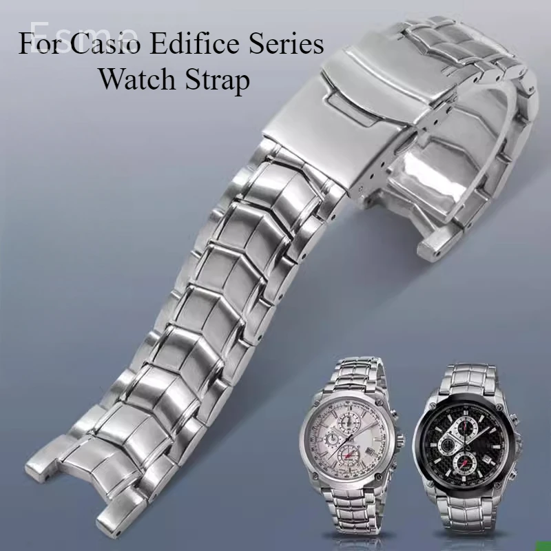 For Casio Edifice EFB100D 5051EF-524D-7A 22x14mm Solid Steel Buckle Watch Strap Rubber Base Durable Concave Interface Design