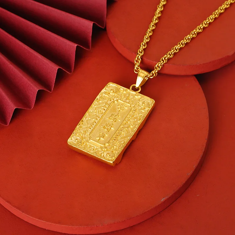 

Luxury 24K 9999 Pure Gold real gold Men's Pendant Changsheng General Fu Brand Necklace