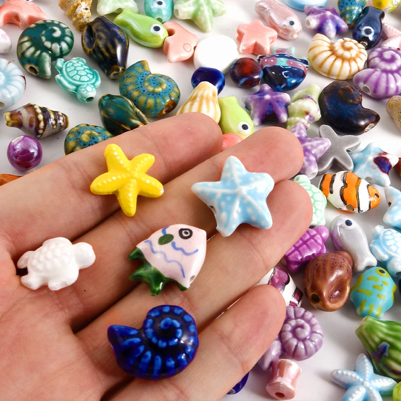 10/20/30pcs/Lot Colorful Hole 2mm Clownfish Turtle Star Conch Shell Ceramic Beads Cute Animals For Jewelry Bracelets Diy Crafts image 2