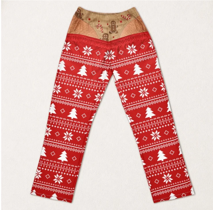 Neue, lustige, unisex-Hose mit ausgeschnittenem Gesäß und Weihnachtslicht-Motiv, gerade geschnitten, als originelle Hose für Weihnachtsfeiern, Feiertage und Freizeitkleidung. – Detail 10