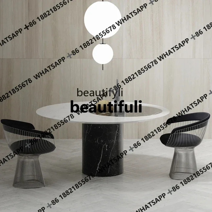 

x1Nordic simple light luxury marble dining table villa model room round color matching dining table small apartment table