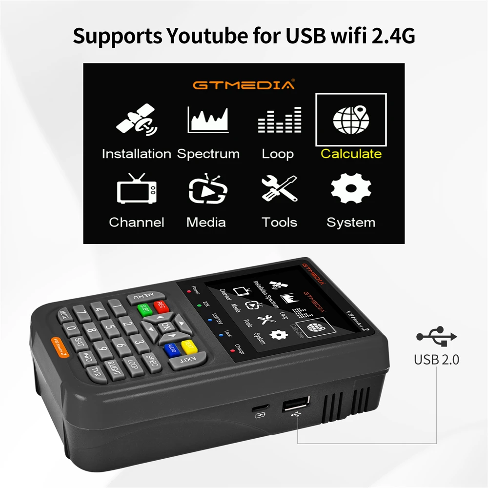 GTMEDIA V8 Finder 2 DVB-S/S2/S2X جهاز قياس الأقمار الصناعية 3.5 بوصة شاشة LCD 1080P، منفذ Type-C Satfinder VS Freesat Finder Meter