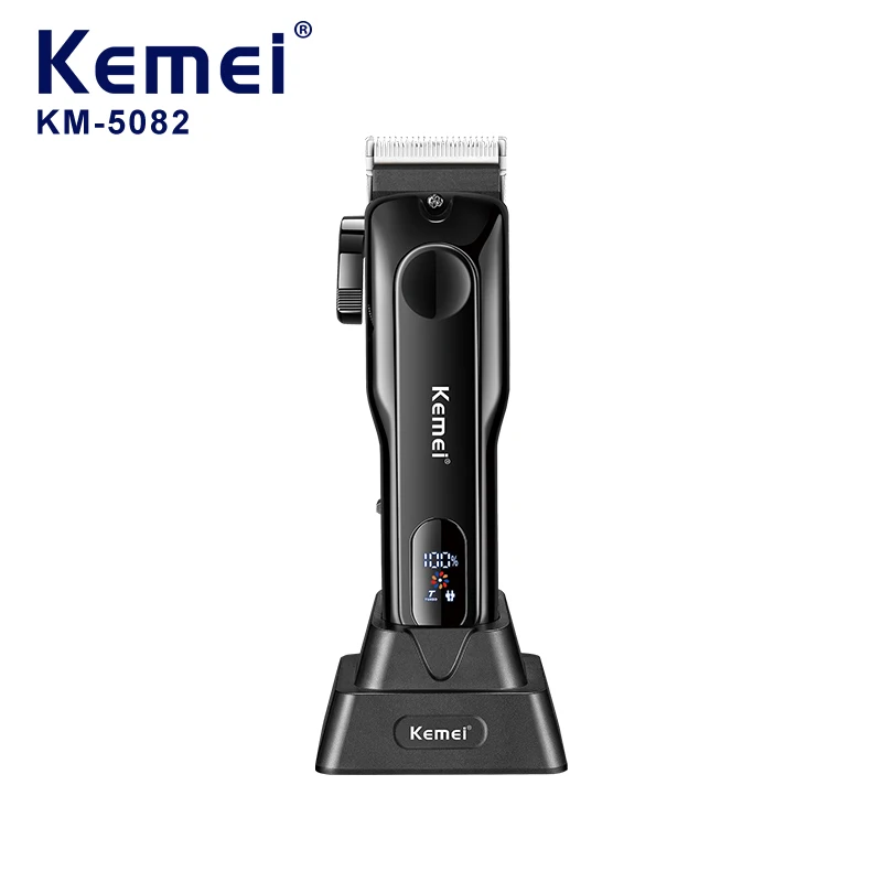 Cortadora de pelo con cabezal de herramienta de metalurgia de polvo ajustable Kemei Km-5082 Base de carga Usb cortadora de pelo con pantalla Digital