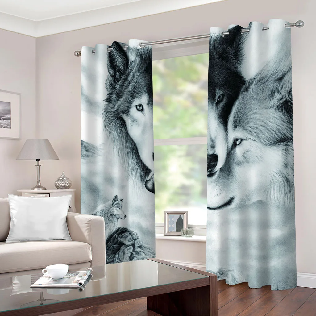 HUANZHUANG Luxury Curtains For Living Room Animal Wolf Totem Tasteful Modern Fashion 2 Pieces Winodw Curtain For Bedroom