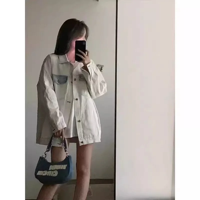 Fat Sister's Design Feeling Pocket Contrast Denim Coat for Women Spring and Autumn 2024 New Versatile Korean Edition Jacket Top