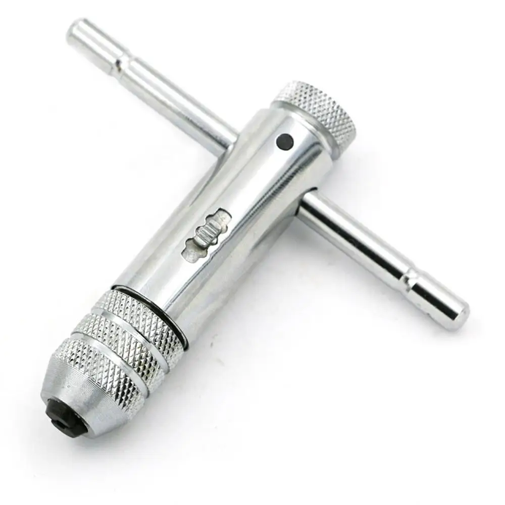 T-handle Ratcheting Tap Wrenches Ratchet Tap Holder Wrench 3mm-8mm Tap Accessories Thread Metric Plug Adjustable Silver Steel