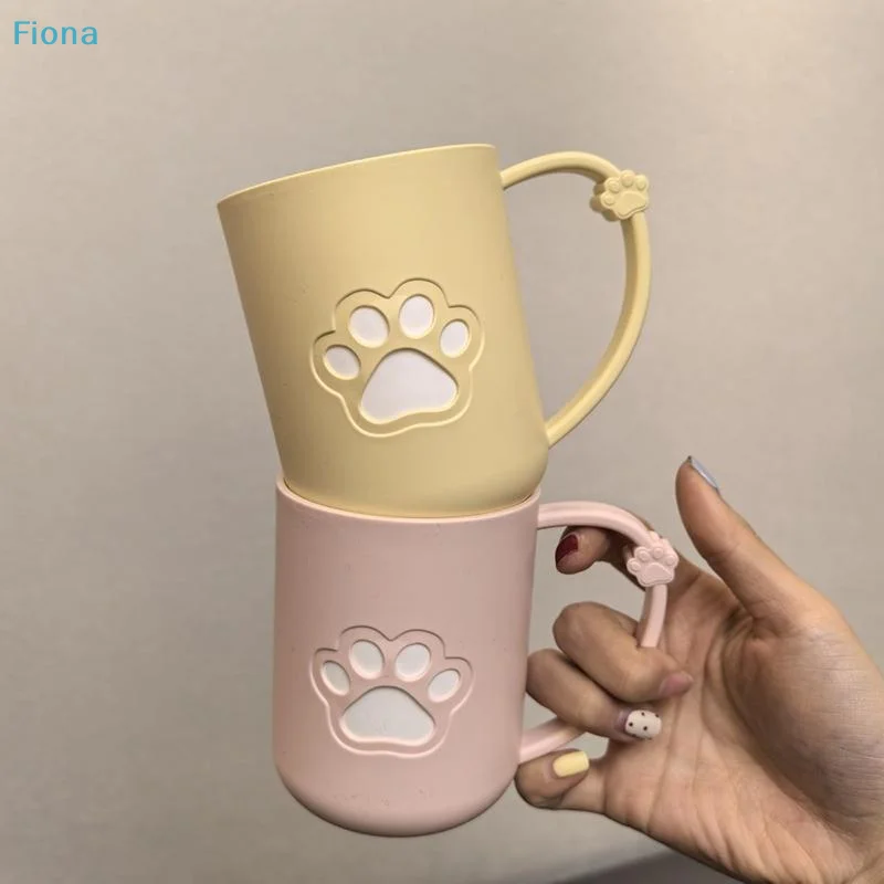 ☭ Vaso de Plástico con Diseño de Pata de Gato para Parejas, con Asa, para Enjuague Bucal y Cepillo de Dientes, Portátil, para Baño
