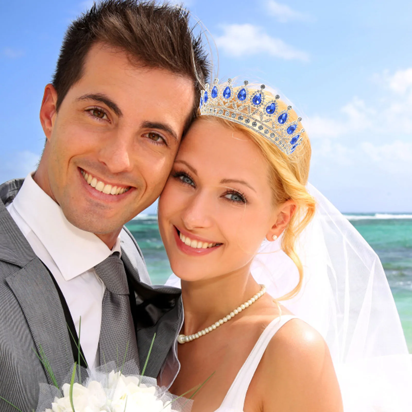 

Короны для девочек, диадемы, ювелирные изделия принцессы Damen Krone, синие свободные бриллианты, циркон, материал из сплава, свадебные аксессуары для волос для женщин