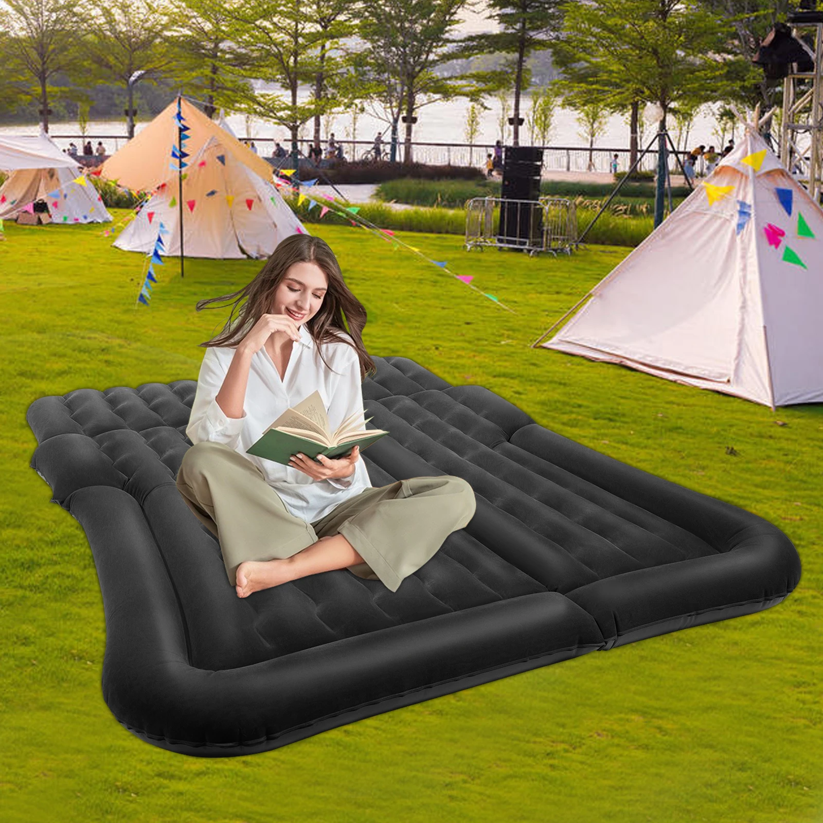 

SUV Car Rear Air Mattress Multifunctional Foldable Max 300 kg with Air Pump Storage Bag and Pillow for Travel Camping