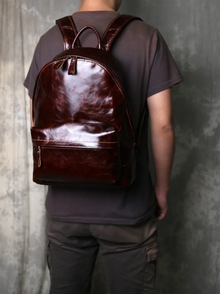 Vintage Mens Genuine Leather Backpack Casual Large Capacity Solid Color Cowhide Handmade Bag Daily Leisure Men Laptop Backpacks