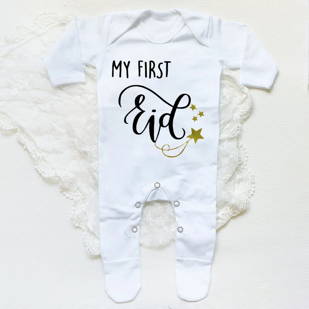 My First Eid Ramadan Baby Babygrow Sleepsuit Vest Bodysuit Infant Long Sleeve Romper Ramadan Islamic Muslim Keepsake Baby Outfit