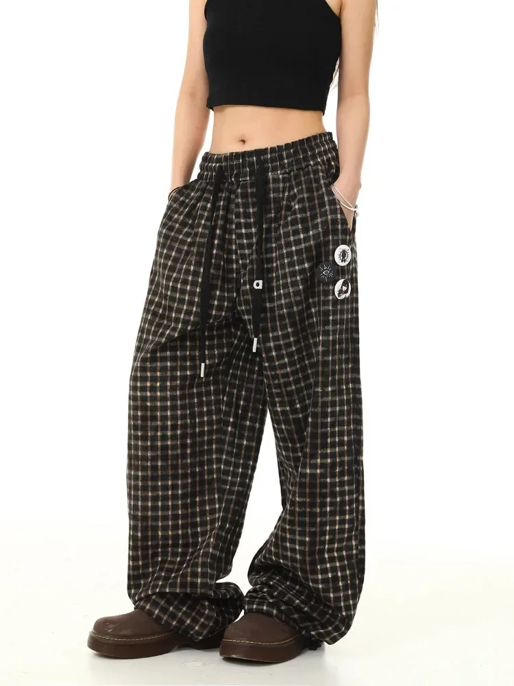 HOUZHOU Vintage Y2k Baggy Plaid Pants Woman Oversized Harajuku Korean Fashion Japanese Style Casual Streetwear Check Trousers