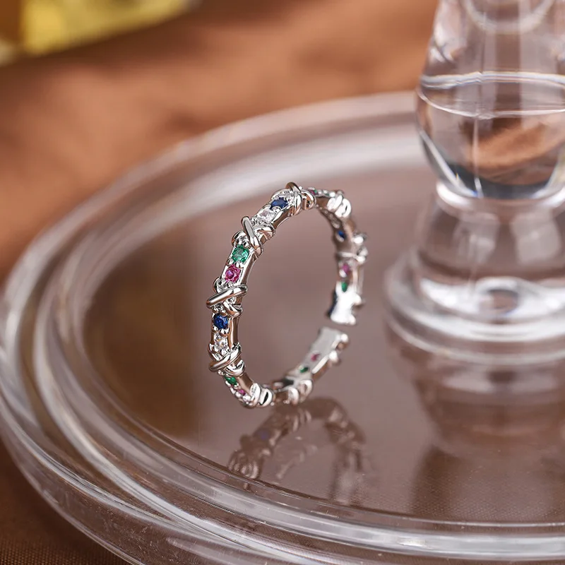 BFCLUB cincin CZ warna perak untuk wanita, perhiasan cincin Vintage wanita perak pertunangan pernikahan