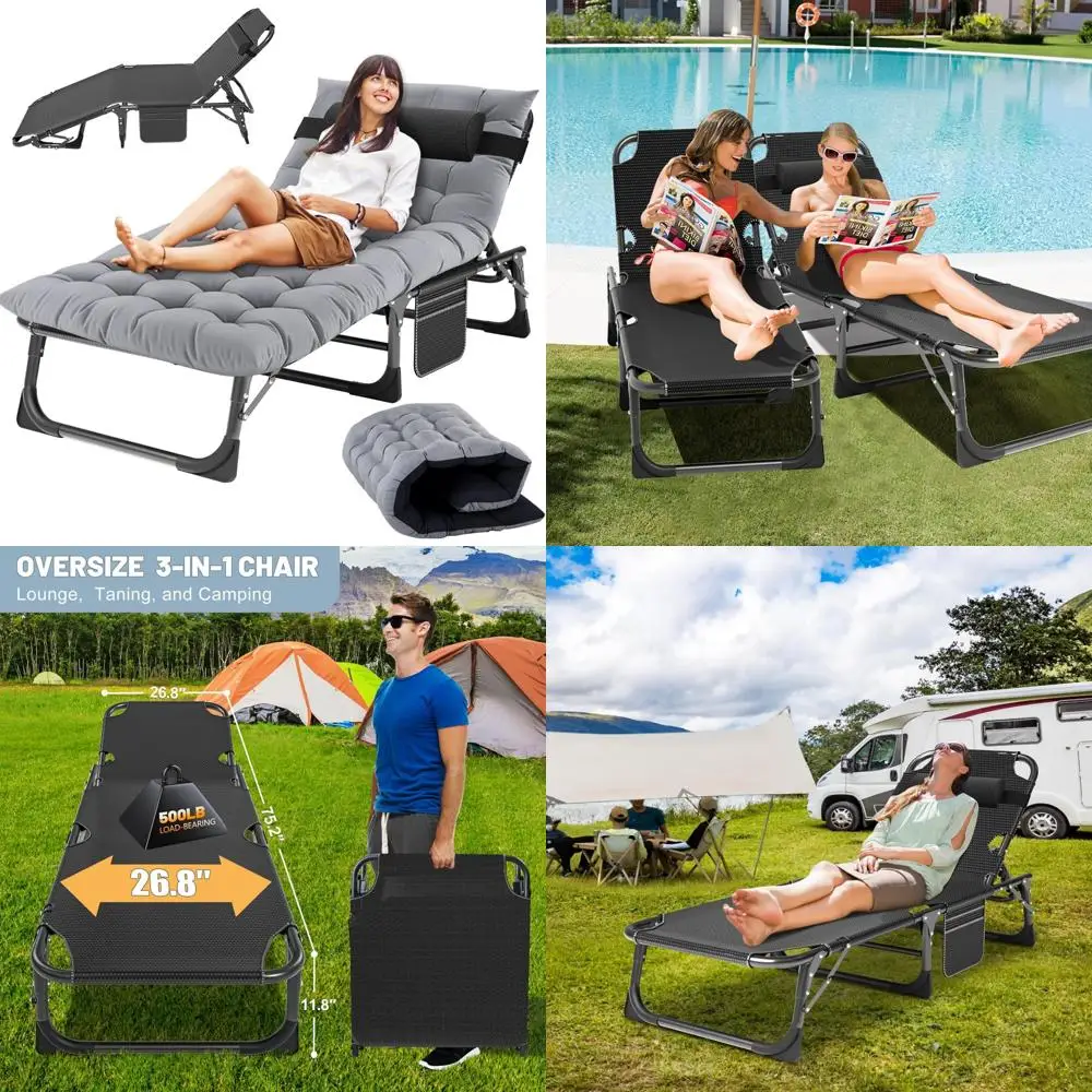 Adult Outdoor Folding Chaise Lounge Chairs - Portable 5-Position Beach Bed Cot for Relaxation and Comfort