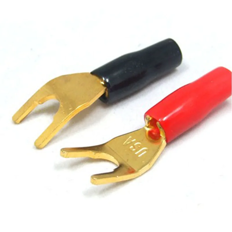 20 piezas/10 pares de conectores de banana en forma de Y y U, enchufes de horquilla dorados sin soldadura para altavoces 2