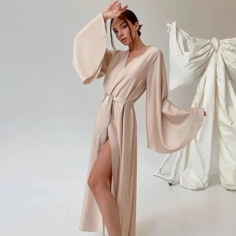 2026 High End Satin Pajama Set Women Autumn Winter Long Sleeves Shorts Three Piece Loungewear L Size Solid Sexy Elegant Queen