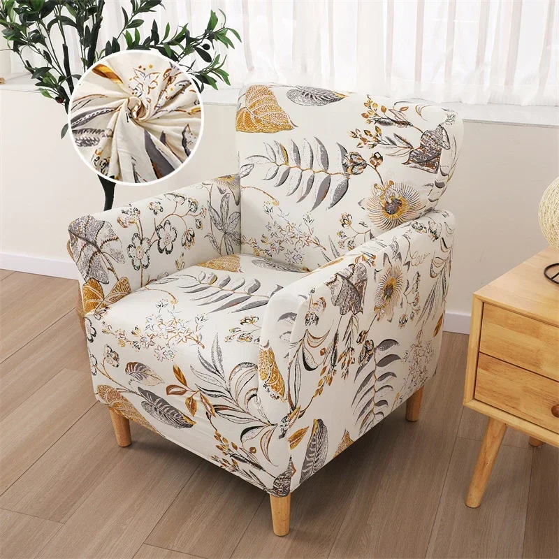 Printed Tub Chair Cover Elastic All Inclusive Club Sofa Cover Anti-slip Accent Armchair Slipcover for Living Room Bar Counter