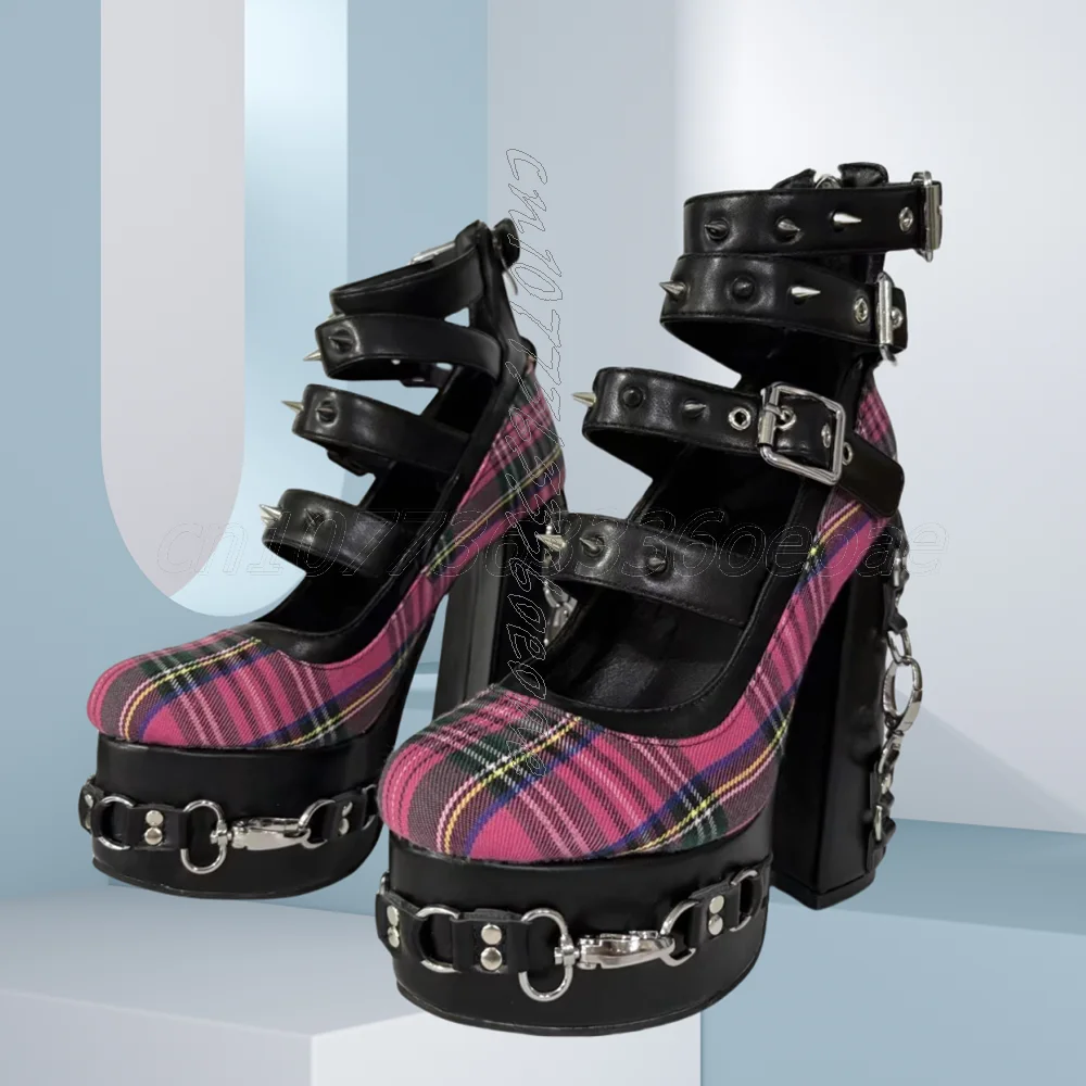 

Stretch Fabric Platform Pumps Circle Decor Ankle Strap Footwear for Women Chunky High Heels Shoes 2025 Zapatos Para Mujere