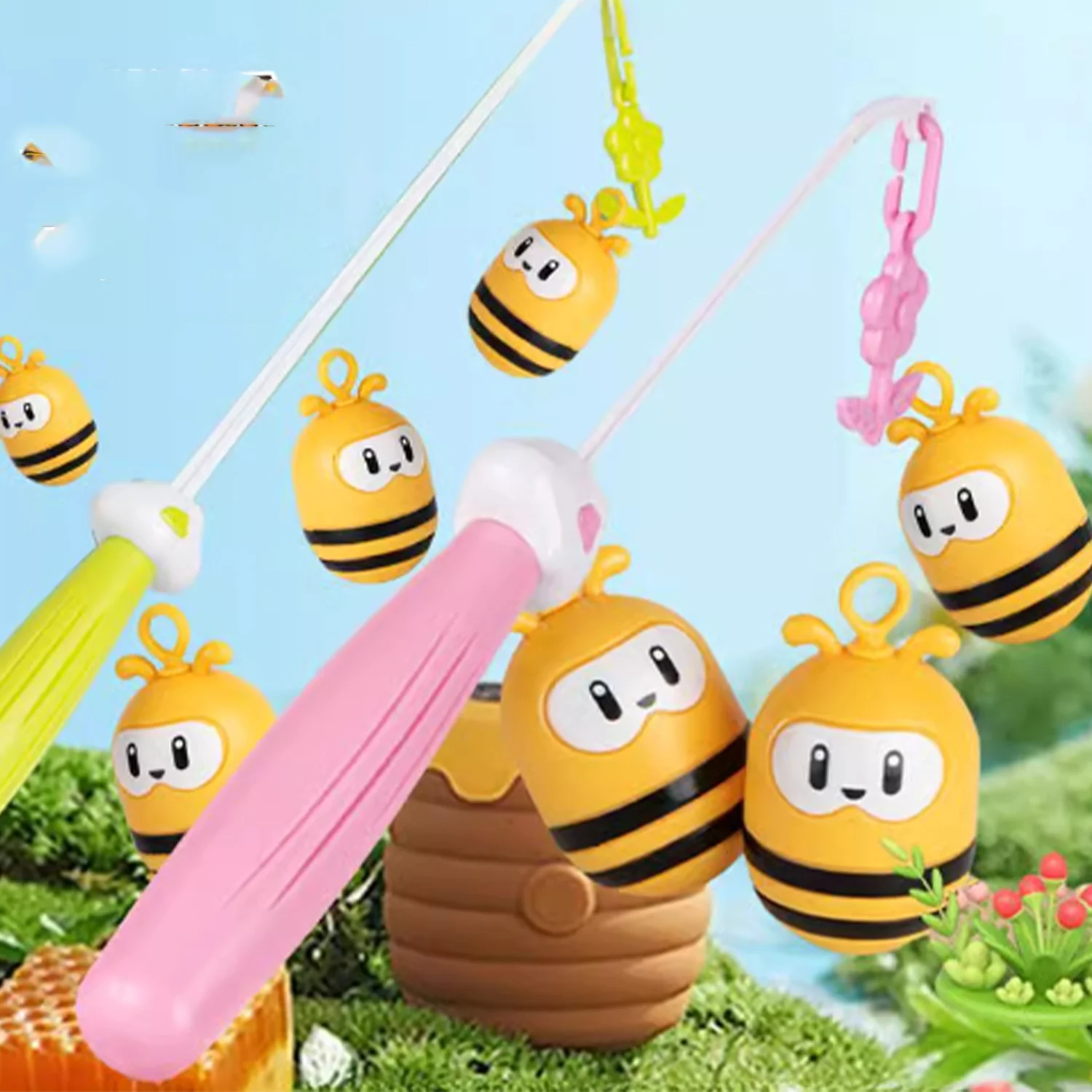 

Children's Fishing Toy: Little Bees, Tumbler, Happy Fishing Set, Adjustable Fishing Rod, Parent Child Interactive Game