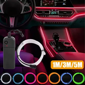 汽車內裝氣氛燈條可剪式霓虹EL冷光燈線AA電池控制器環境裝飾燈 8 最佳銷售 帶電池的汽車內裝燈 - №5