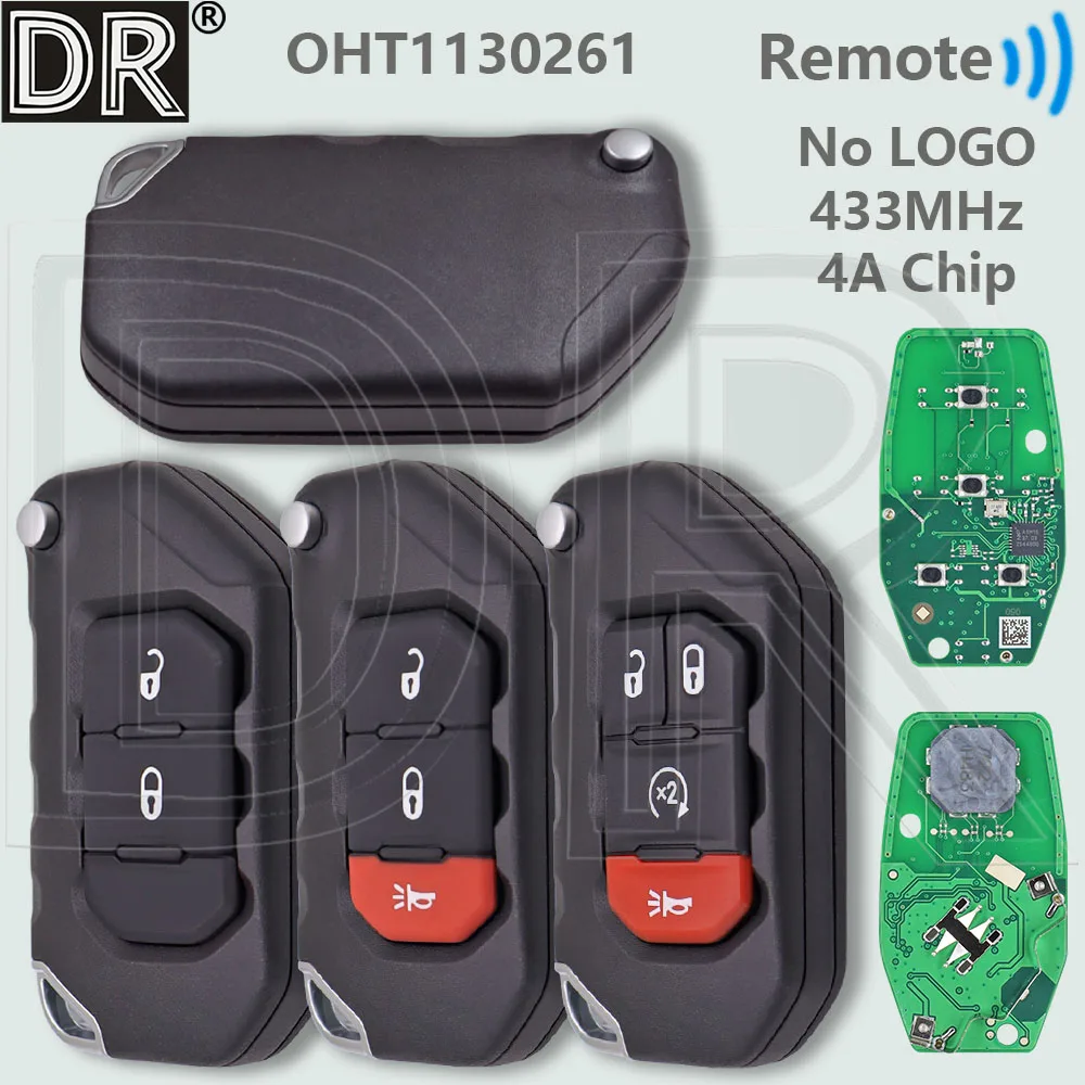 DR OHT 1130261 4A PCF7939M Chip 433MHz Flip Keyless Go Auto-Fernbedienungsschlüssel 68416784 AA für Jeep Gladiator Wrangler 2018-2021