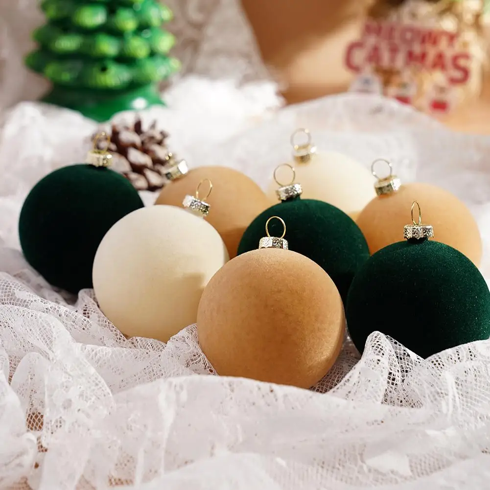 1 Set Christmas Ball Ornaments 6cm Velvet Christmas Balls Xmas Tree Hanging Decorations For Home Decor Xmas Party