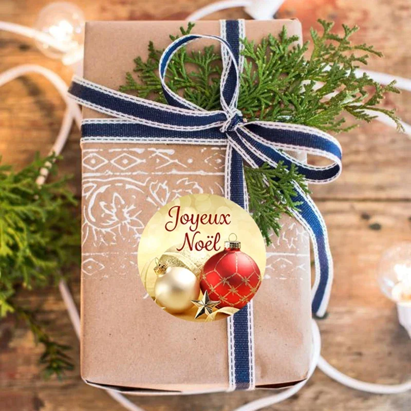 3.5/4.5cm Joyeux Noël Merry Christmas Stickers Labels Decorative Stickers Wrapping Gift Box Label French Xmas New Year Labels