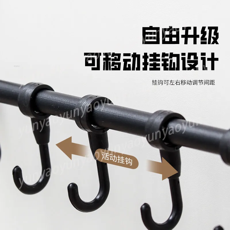 Non Punching Sliding Movable Hook Door Rear Kitchen Storage Hook Cabinet Rag Hanging Rod