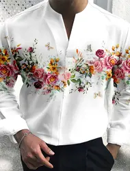 Men's Long Sleeve Shirt Floral Pattern V Neck Outdoor Street Long Sleeve Printed Clothing Fashion Streetwear Casual