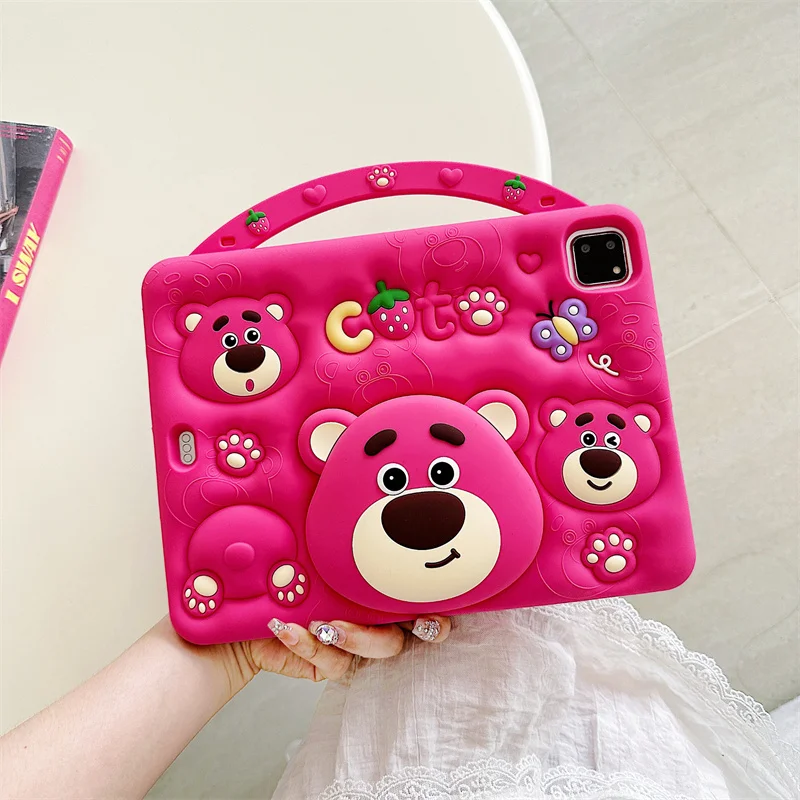 لباد اير ميني 2 3 4 5 6 10.9 برو 11 9 8 7th الفراولة الطفل حافظة لطيف ثلاثية الأبعاد الكرتون لوسو سيليكون اللوحي واقية #4