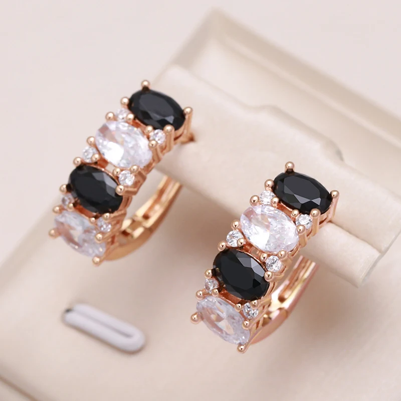 Kinel Fashion 585 Rose Gold Color Earrings for Women Black Natural Zircon Vintage Earrings High Quality Daily Fine Jewelry