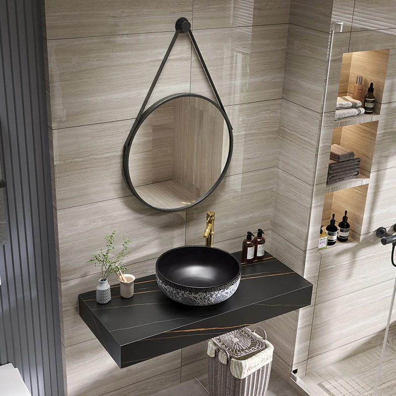 Luxury Bathroom Slate Vanity Intelligent Mirror Bathroom Cabinet Combination Rock Slab Countertop Washbasin Sink Bathroom Sets