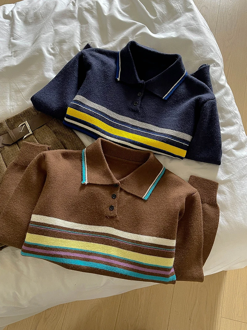 

Casual Stripe Ne Knitwear Women's Long Sve Autumn Winter New Sle Korean Loose Warm Faionable Sweater