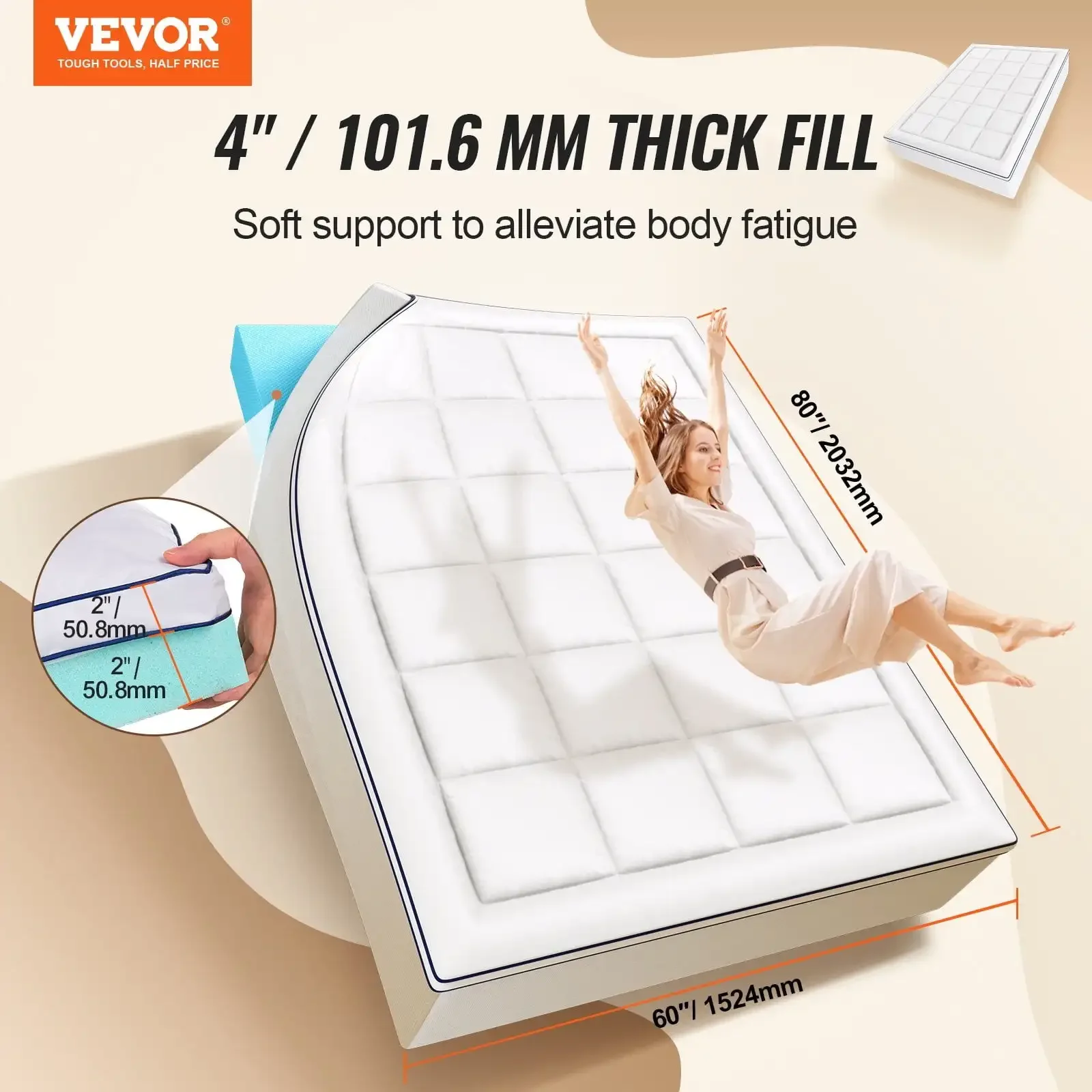 

Mattress Topper Premium Memory Foam Fiber Fill Queen Size 4 in Thickness