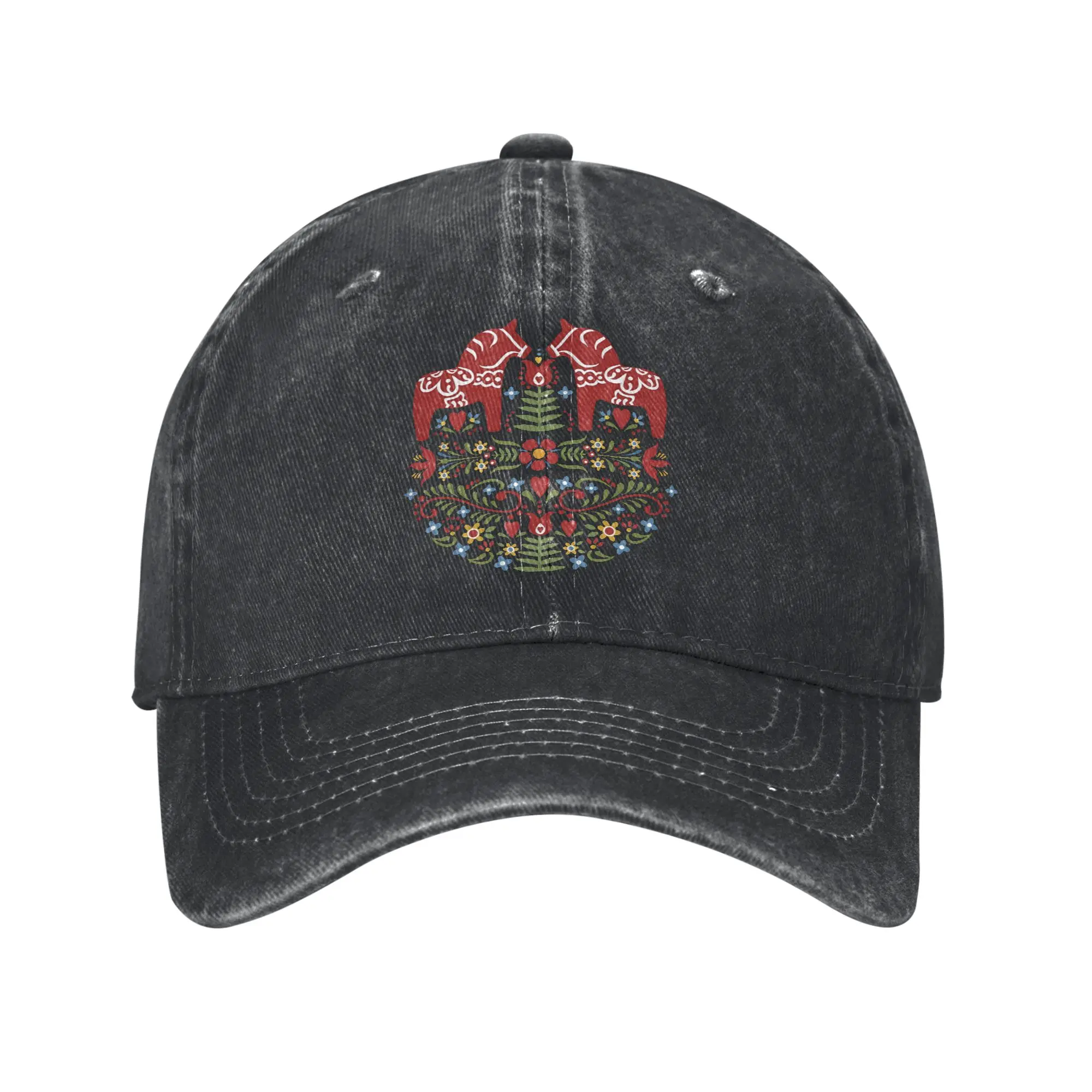 Scandinavian Dala Horse Swedish Folk Art Fashion Baseball Cap  Vintage Sun Visor Ladies  Surf Trip Sun Visor Ladies