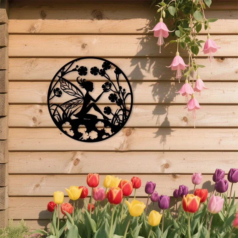 Black Fairy Floral Iron Wall Art Indoor Outdoor Bedroom Durable Metal Sign Housewarming Rustproof Gift Ornament