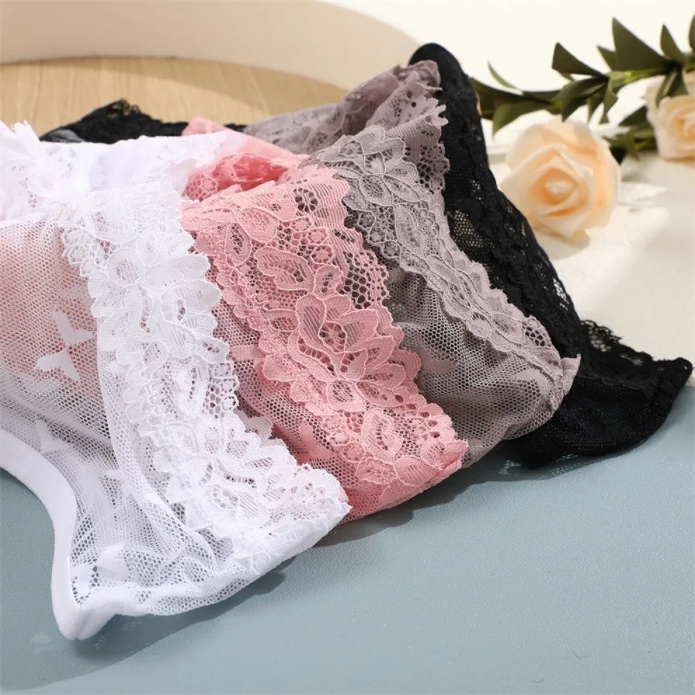 Elegant Low-Rise Sheer Mesh Underwear Seamless Transparent Lace Trim Briefs Floral Butterfly Perspective Underwear Gifts