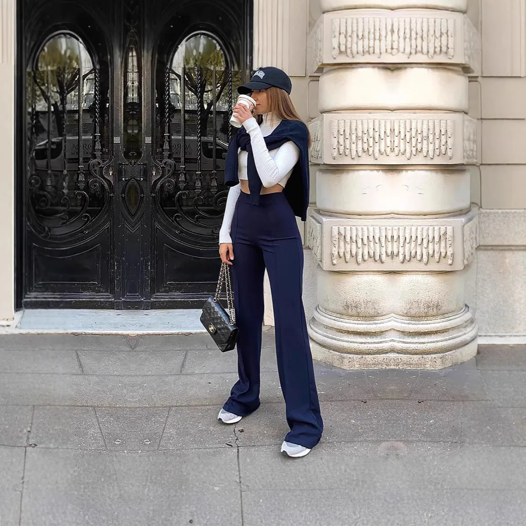 XIZOU Women's Slim Bell-Bottoms Trousers Trendy Spring Autumn Pants Office Lady Solid Color Flared Trousers New 2025