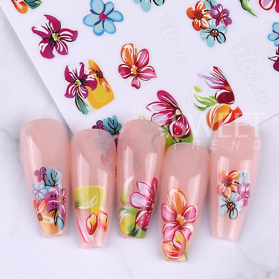 Painting Flowers Sticker For Nails Colorful Blooming Lily Floral Design Sliders Graceful Enthusiasm Style Foil Manicure Supplies