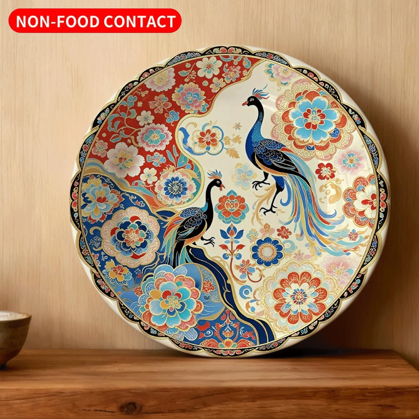 One-Piece Decorative Plate Featuring a Symmetrical And Beautiful Peacock Floral Pattern, a Non-Food Contact Ceramic Wall Art