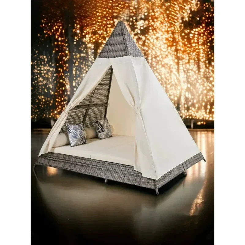 Outdoor leisure lounge chair courtyard creative rattan sofa scenic hotel triangular tent bed shading