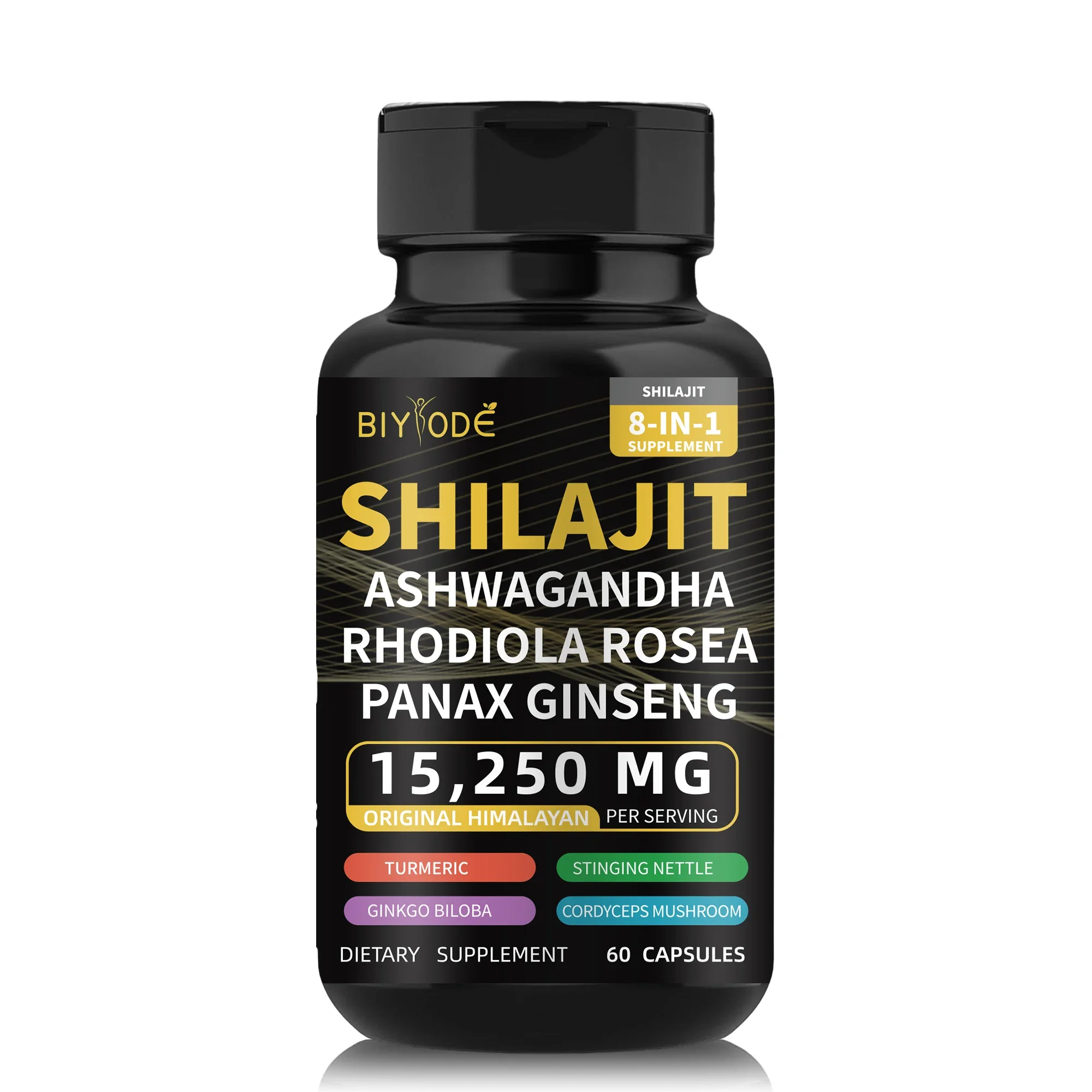 Shilajit, Ashwagandha, Rhodiola Rosea, Panax Ginseng, Cordyceps Mushroom Supplements for Health, Energy & Endurance, Muscle Mass